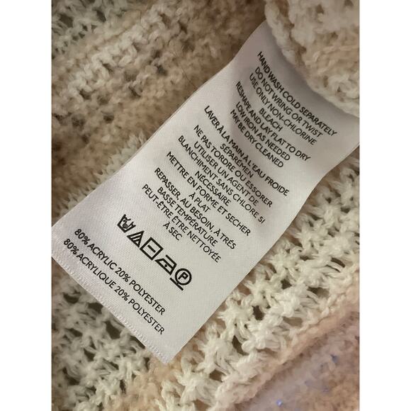 Anthropologie Cream & Tan Open Stitch Knit Pullover Crewneck Sweater Small - Picture 7 of 9